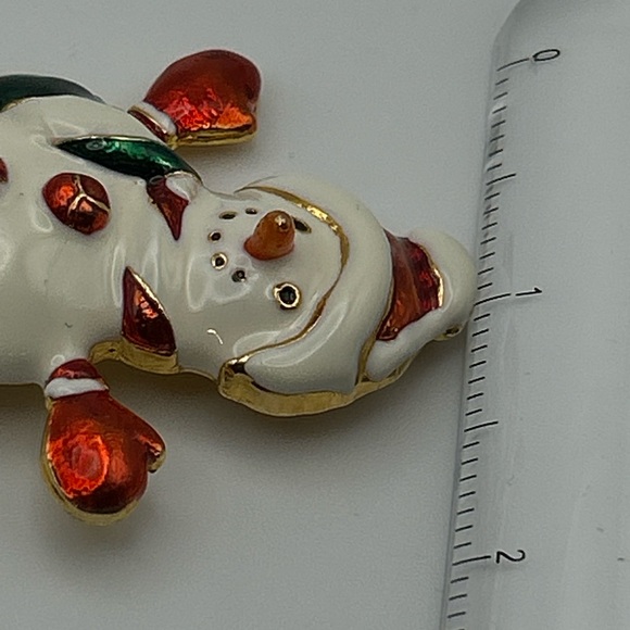 Signed Christopher Radko Gold Tone Enamel Snowman Christmas Holiday Brooch Pin, - Picture 7 of 7